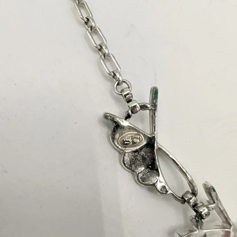 Vintage Silver Toned Textured Leaf Link Choker Necklace Spring Jewelry‎